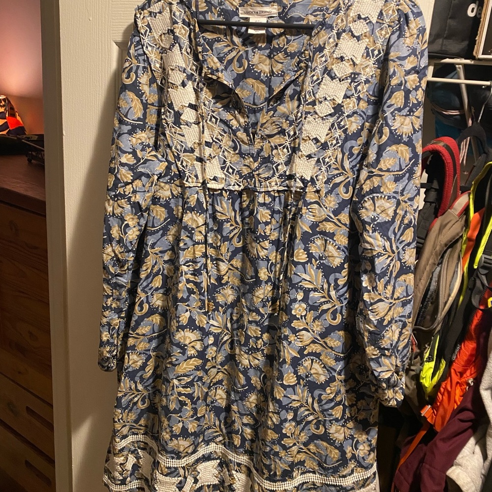 Lucky Brand Navy and Tan Floral Dress